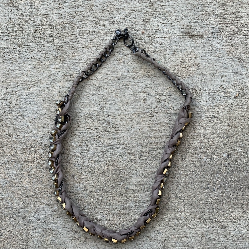 J. Crew Statement Necklace twisted fabric chains gunmetal brilliant rhin… - Picture 1 of 2